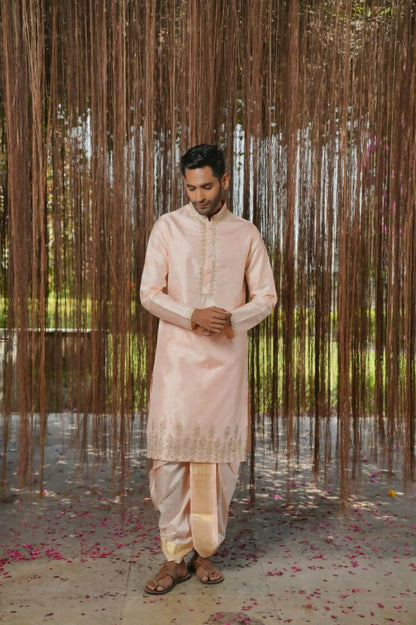 Light Pink Kanjivaram Machine Embroidered Pattu Set by Hilo Design