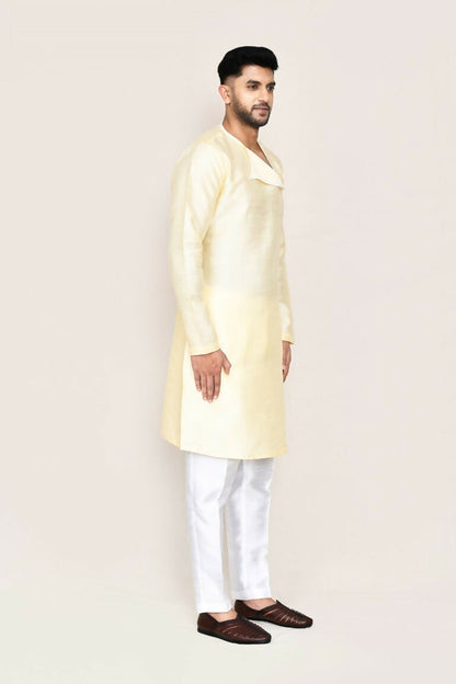 Joban Fashion Beige Colored Art Silk Fabric Kurta With Straight Fit Pant