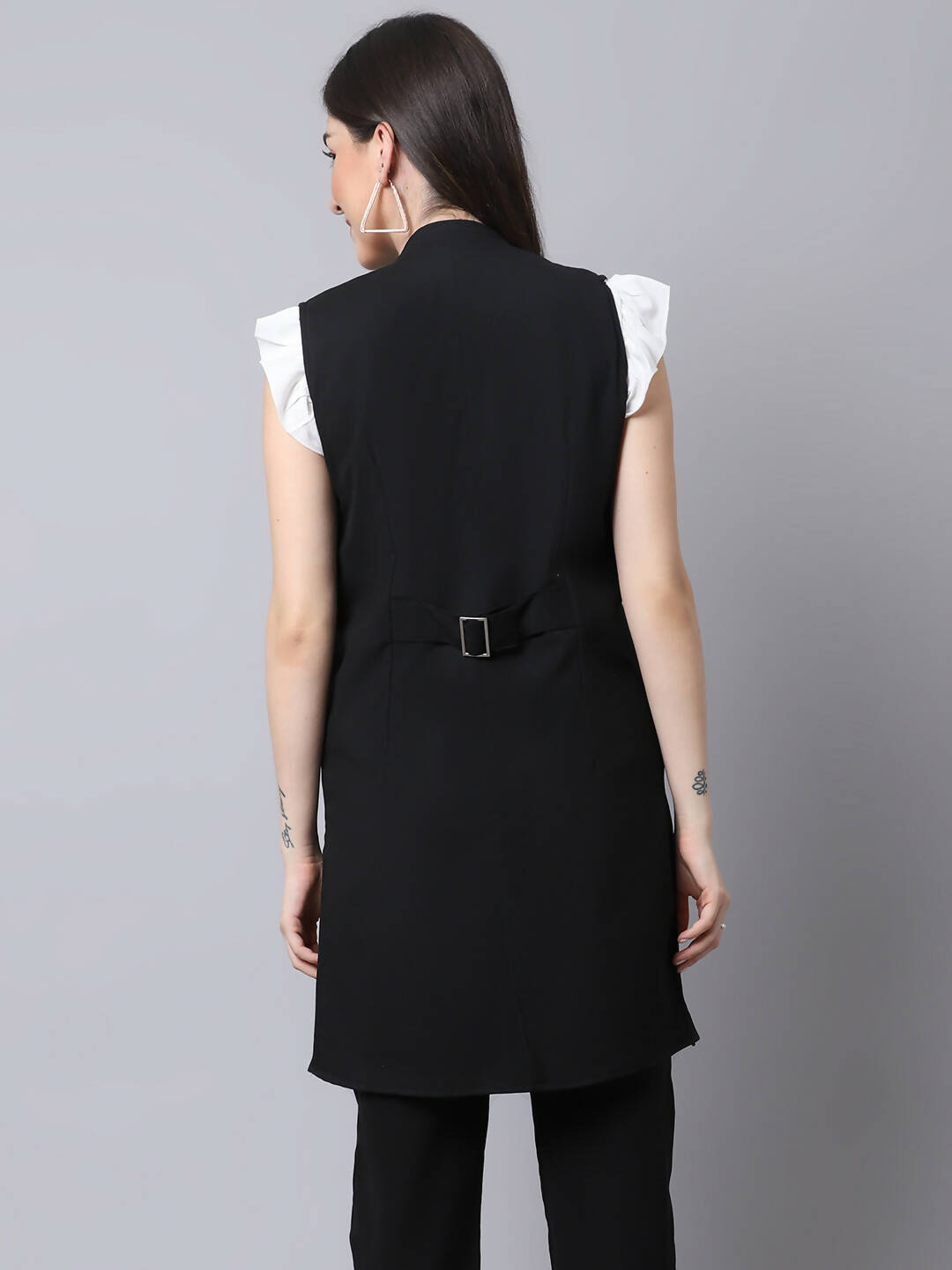 Even Apparels Black Polywool Open Front Women's Long Coat PW668