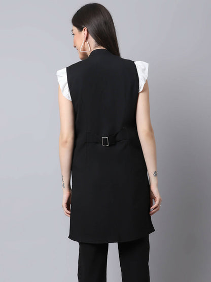Even Apparels Black Polywool Open Front Women's Long Coat PW668
