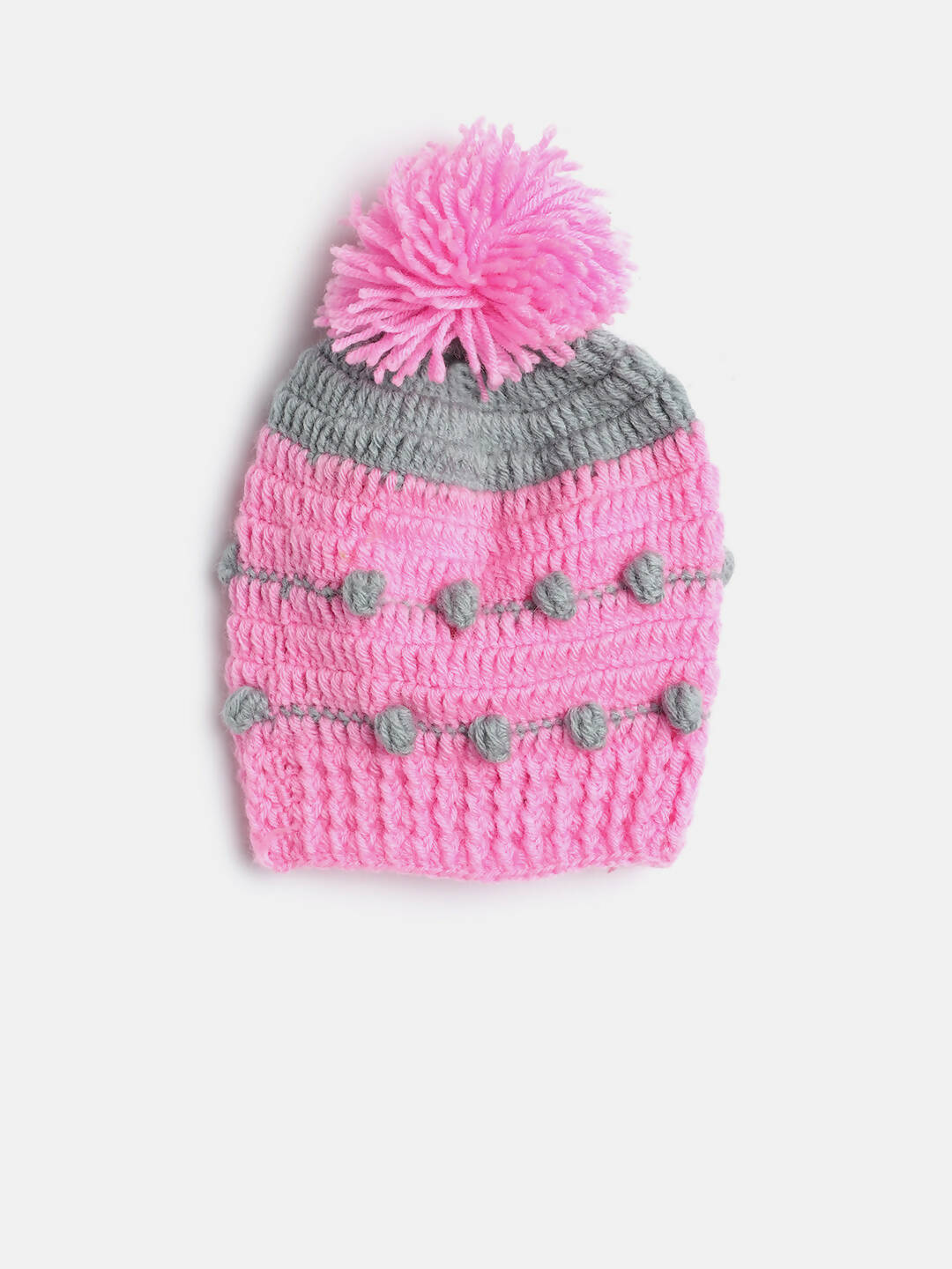 Chutput Kids Woollen Hand Knitted Pom Pom Detail Cap - Pink