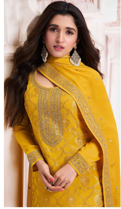 Anaita Yellow Dola Silk Thread Sequence Embroidered Salwar Suit