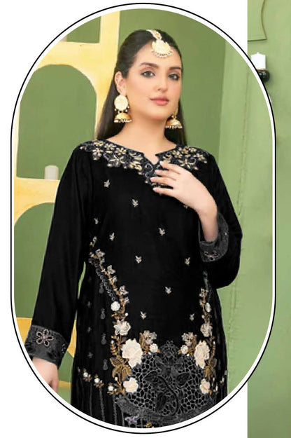 Anaita Black Velvet Suit with Embroidery Sequence Work