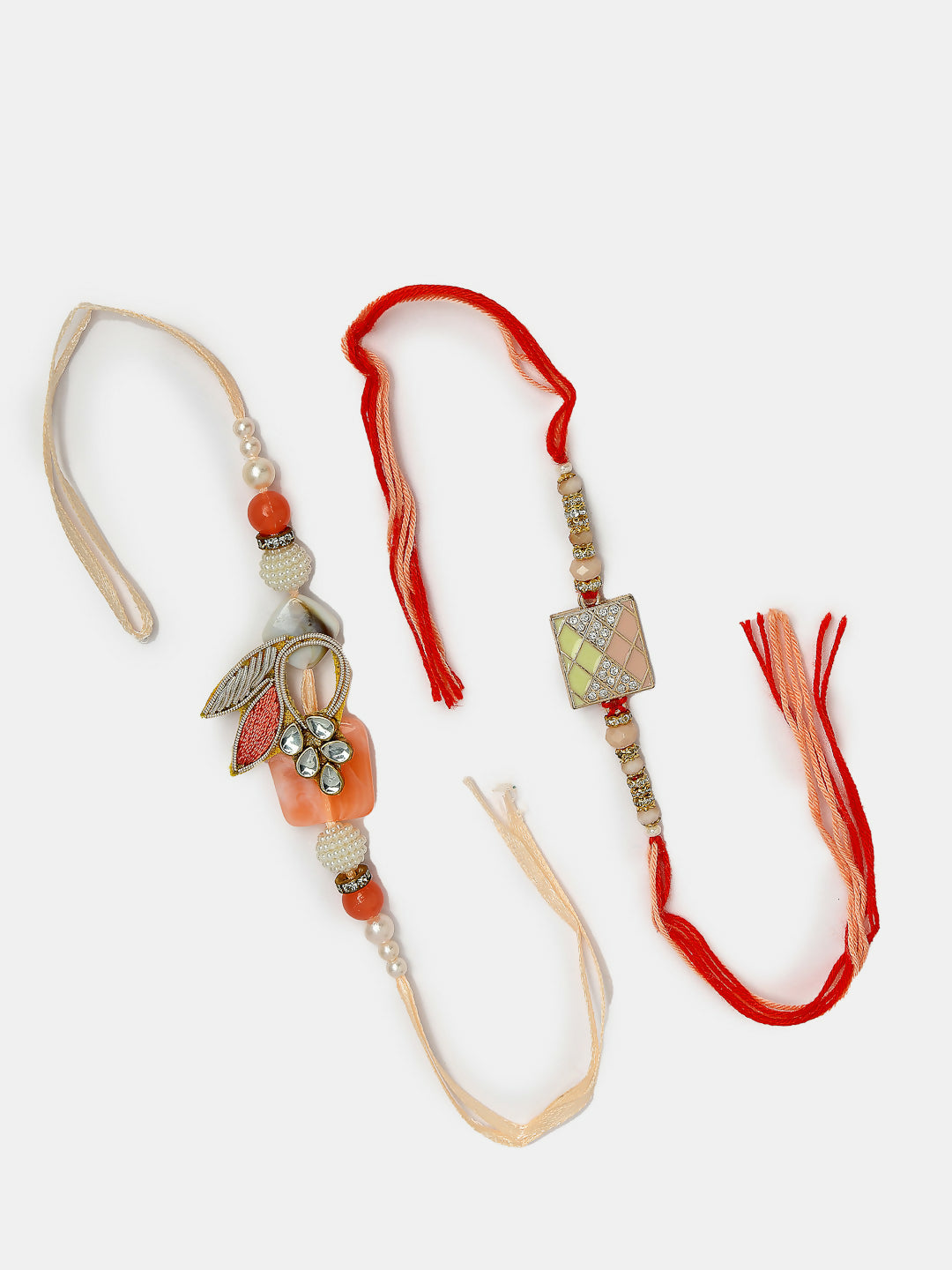 NVR Men Set of 2 Multicolor Stone-Studded Rakhi With Roli Chawal & Chocolate