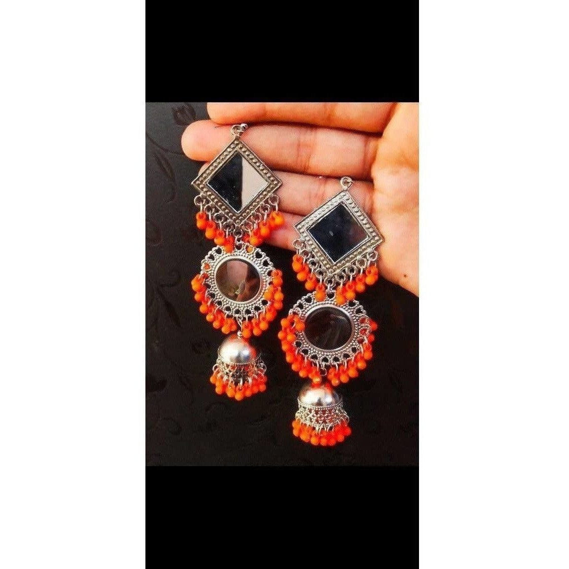 MS Fashion India Muskan Fancy Oxidized Mirror Jhumki Earrings