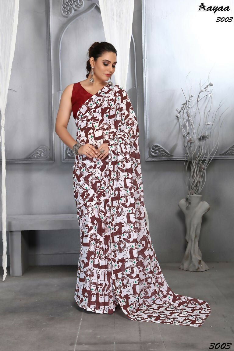 Aayaa Designer Printed Georgette Saree - Multi Color
