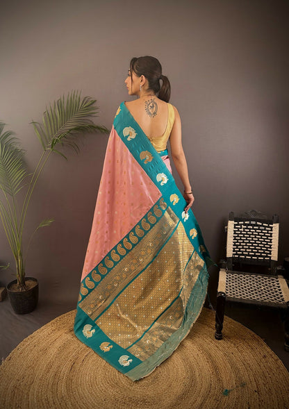 Joban Fashion Teal Butti Banarasi Silk Sarees