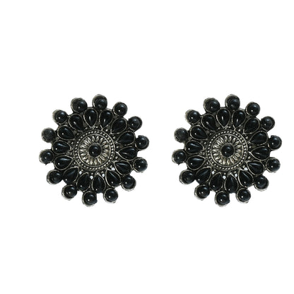 Mominos Fashion Johar Kamal Oxidised Silver-Plated Brass Finish Kundan Choker For Women (Black)