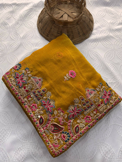 Teeya Creation New Womens Latest Party Wear Soft Chiffon Silk Saree-Yellow