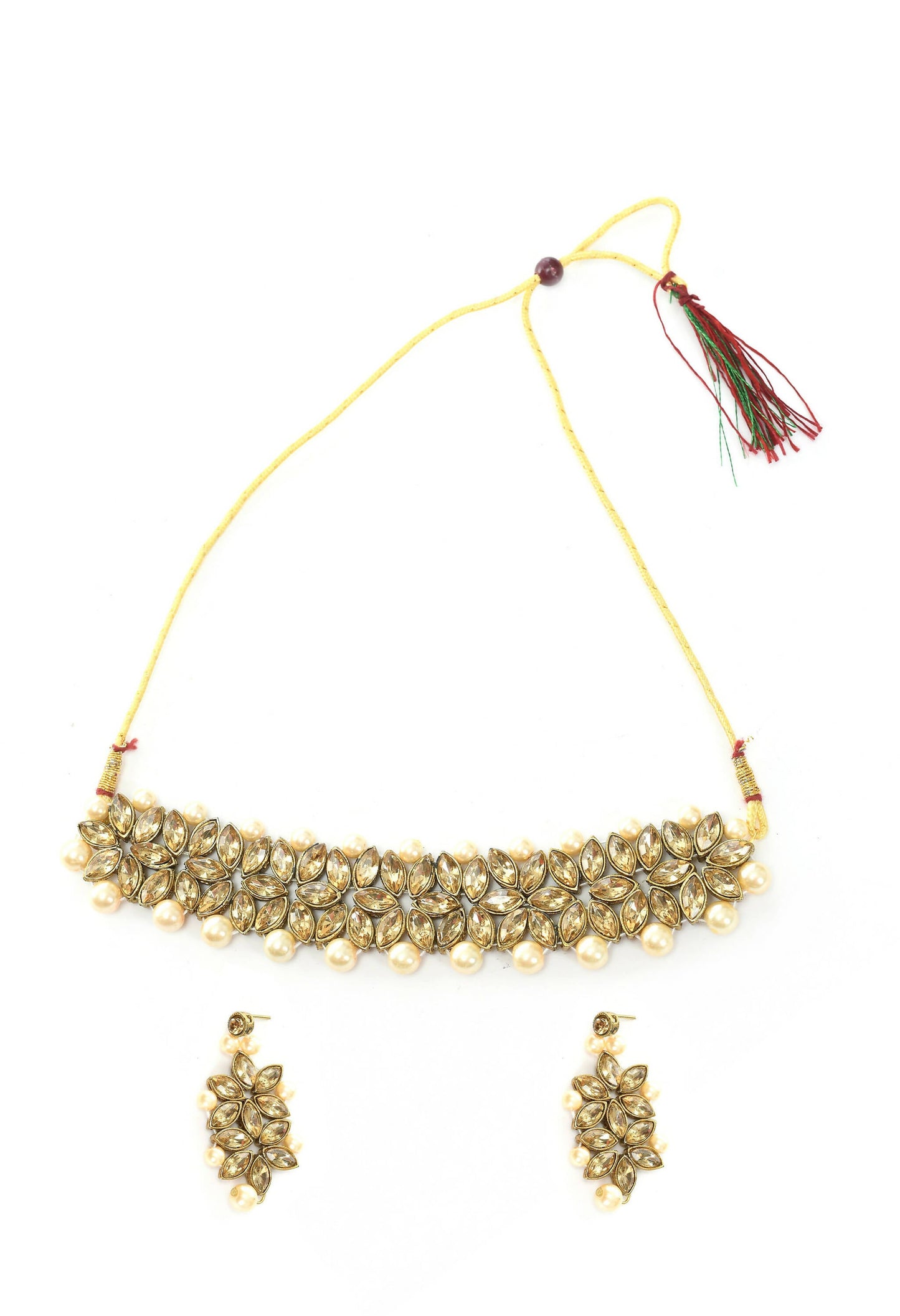 Mominos Fashion Johar Kamal Gold-Polished Brass Finish Kundan/Pearls Choker For Women (Golden)