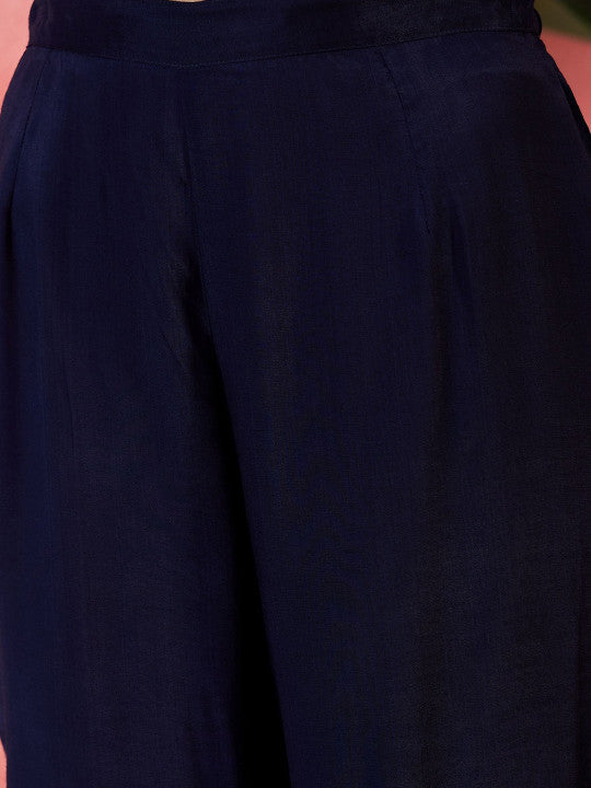 Sangria Embroidered Shoulder Straps Kurta With Trouser And Dupatta