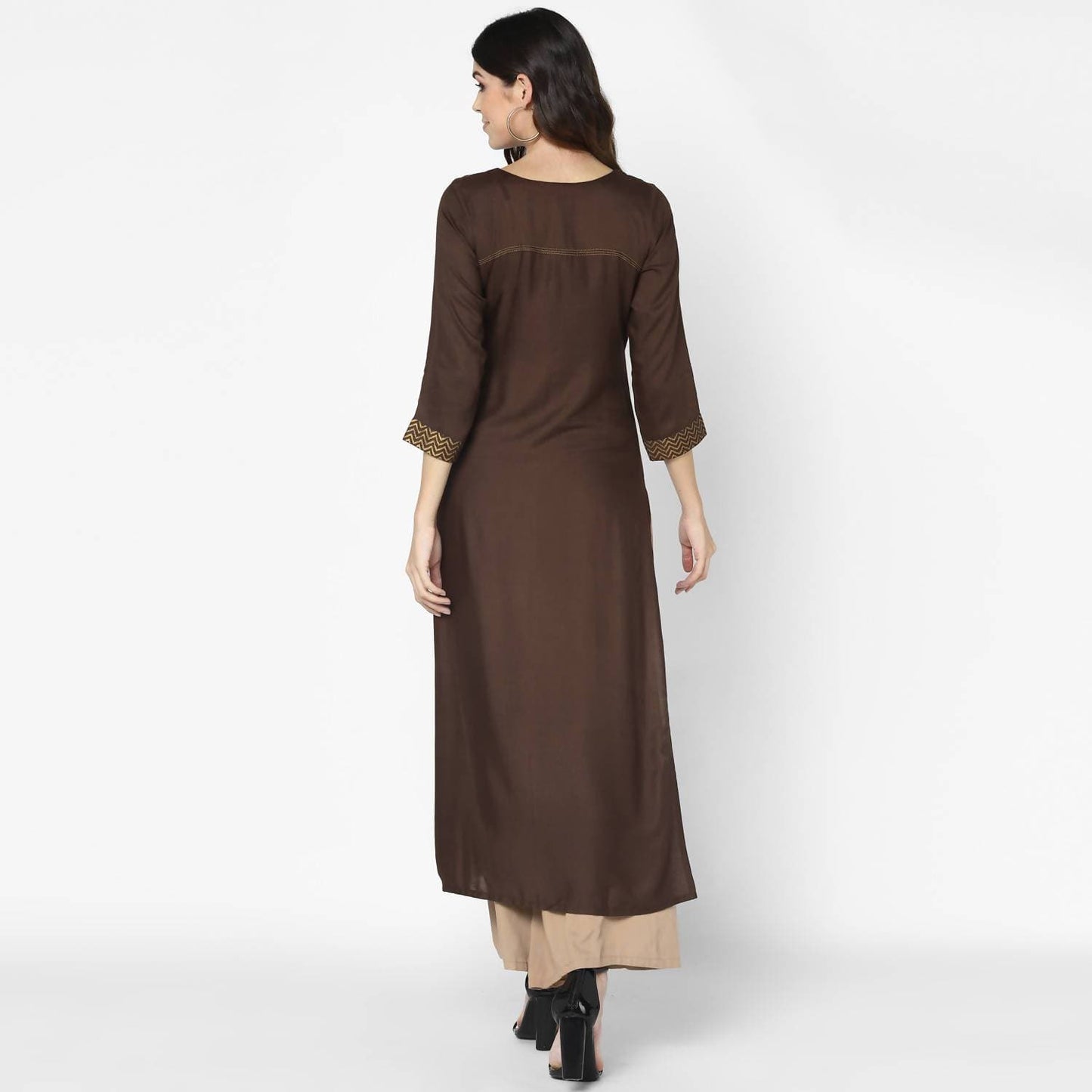 Indian Clothing Cheera Hand Block Print Brown A Line Kurta (MAAI-055K)