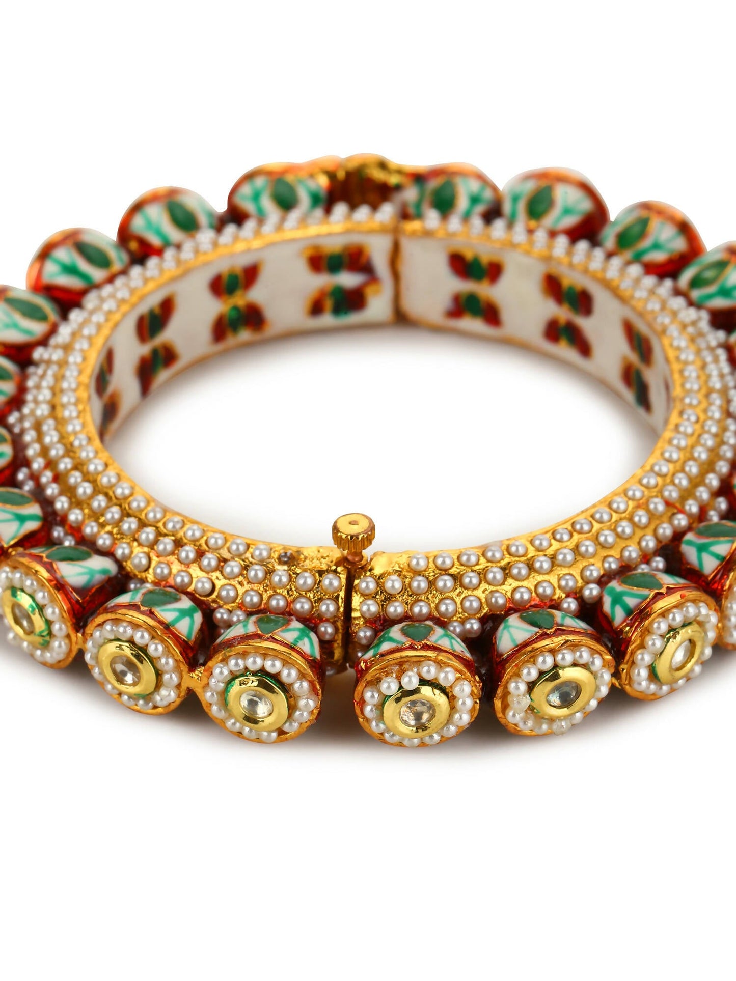 Gold-Polished Green Kundan-Studded Bangle - Ruby Raang