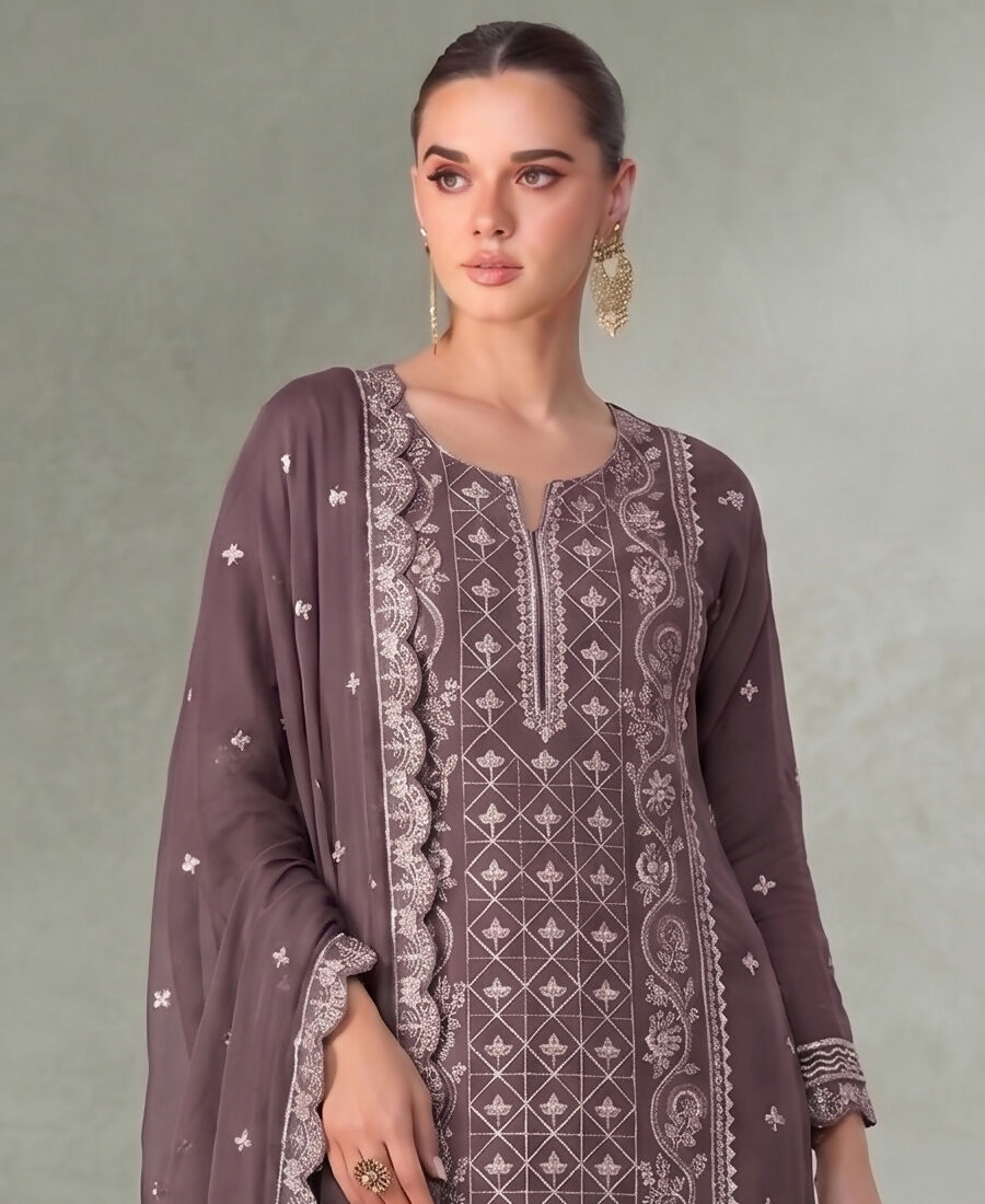 KC Lilac Pakistani Straight Suit For Women Chiffon