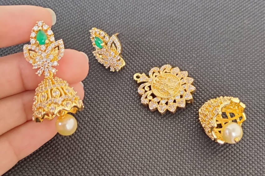 AD Emeralds Designer 4 in 1 Earrings