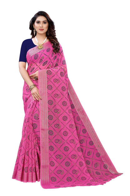 Vamika Pink and Blue Linen Jari Border Saree (CHARVI PINK)