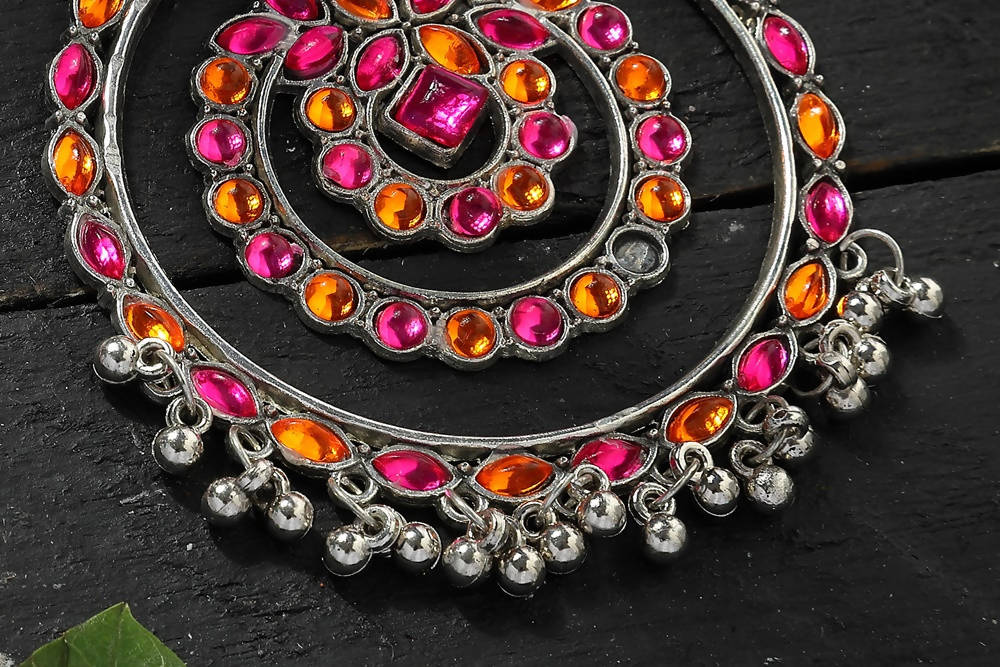 Mominos Fashion Johar Kamal Women's Pink & Orange Kundan Circles Earrings