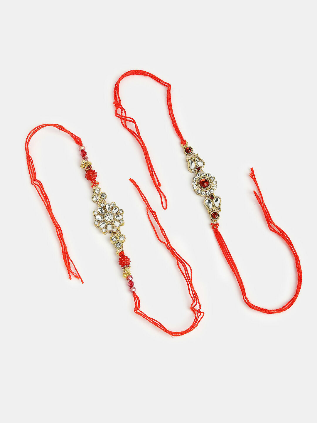 NVR Men Set of 2 Gold-Toned Stone-Studded Rakhi With Roli Chawal & Chocolate