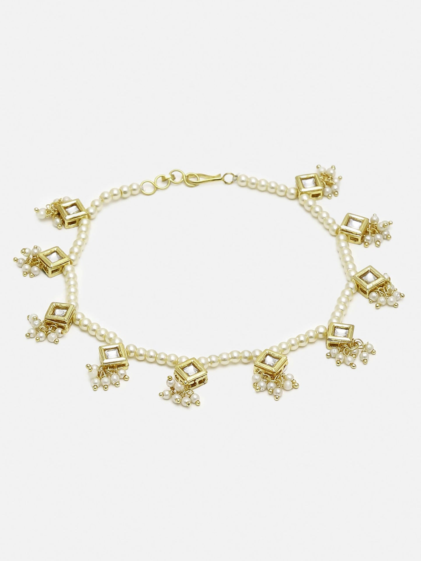 White Gold-Toned Plated Kundan Anklets Set Of 2 - Ruby Raang