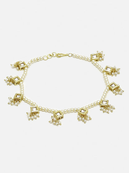 White Gold-Toned Plated Kundan Anklets Set Of 2 - Ruby Raang