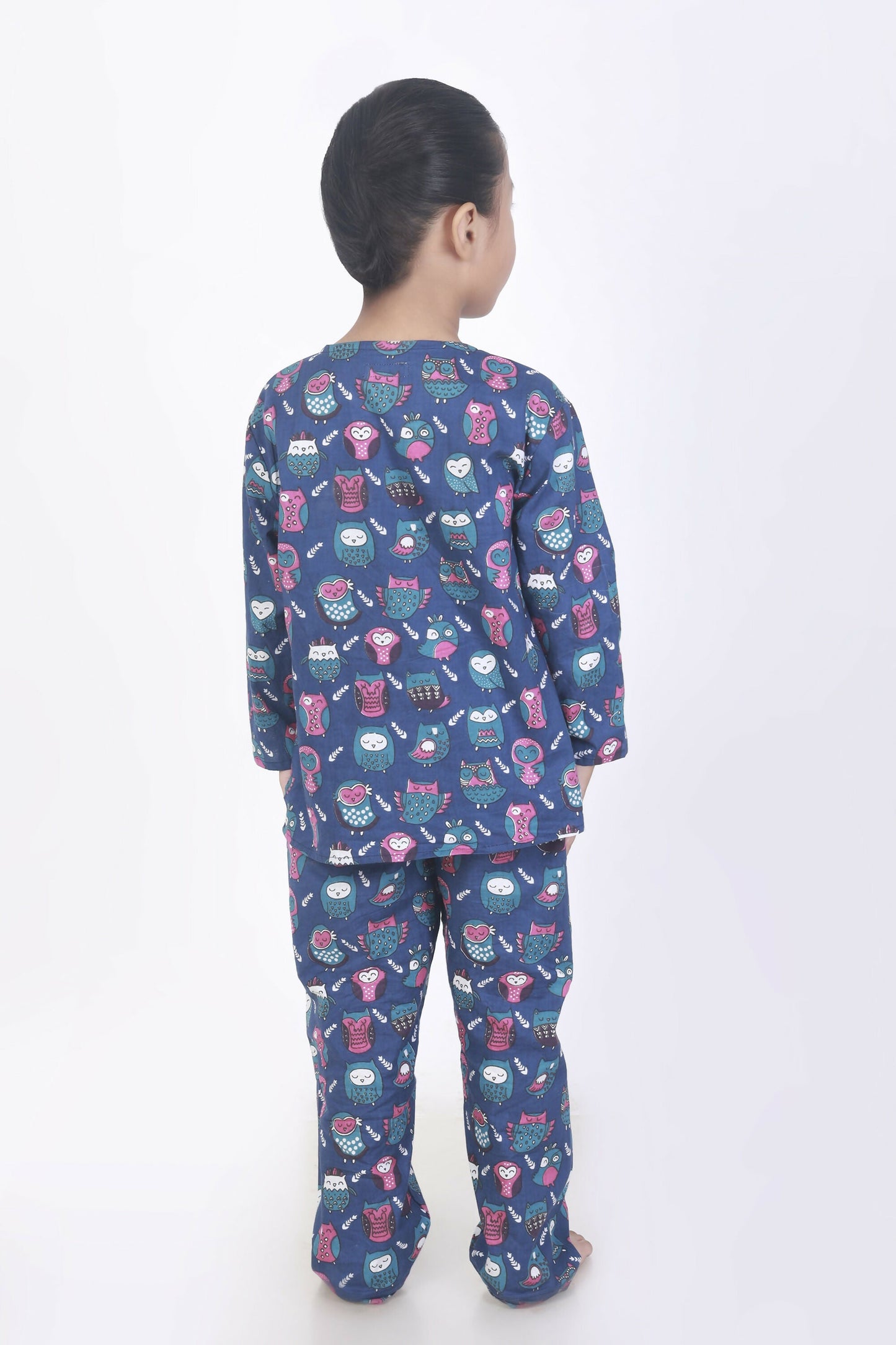 Breathables Kids Cotton Owl Print Co-Ord Night Suit – Navy Blue