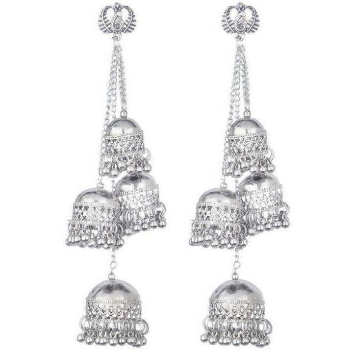 MS Fashion India Traditional Kashmiri Silver Four Jhumka Earrings