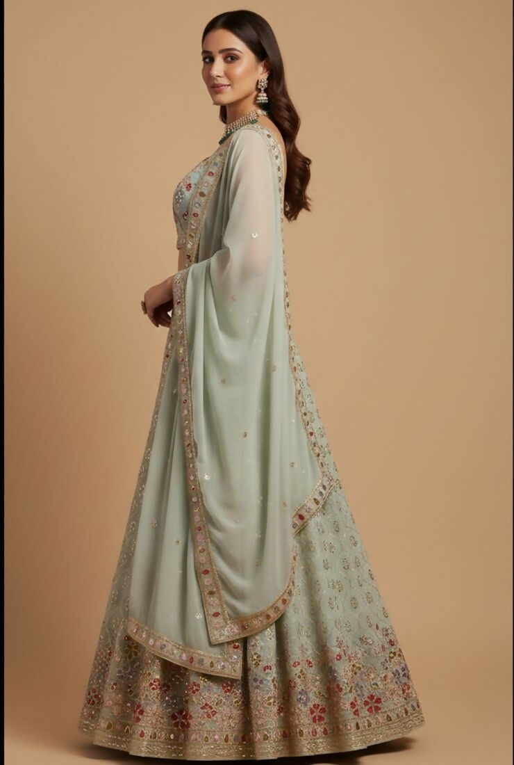 Lehenga Mart Pista Faux Georgette Designer Bollywood Style Wedding Wear Lehenga Choli