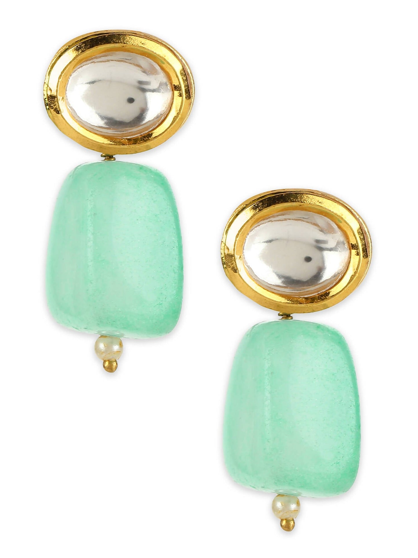 Gold-Polished Contemporary Kundan Drop Earrings - Ruby Raang