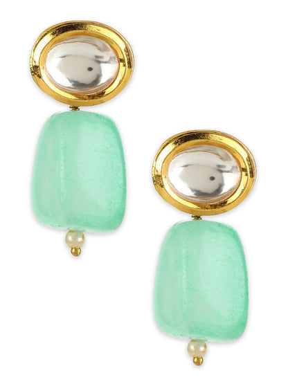 Gold-Polished Contemporary Kundan Drop Earrings - Ruby Raang
