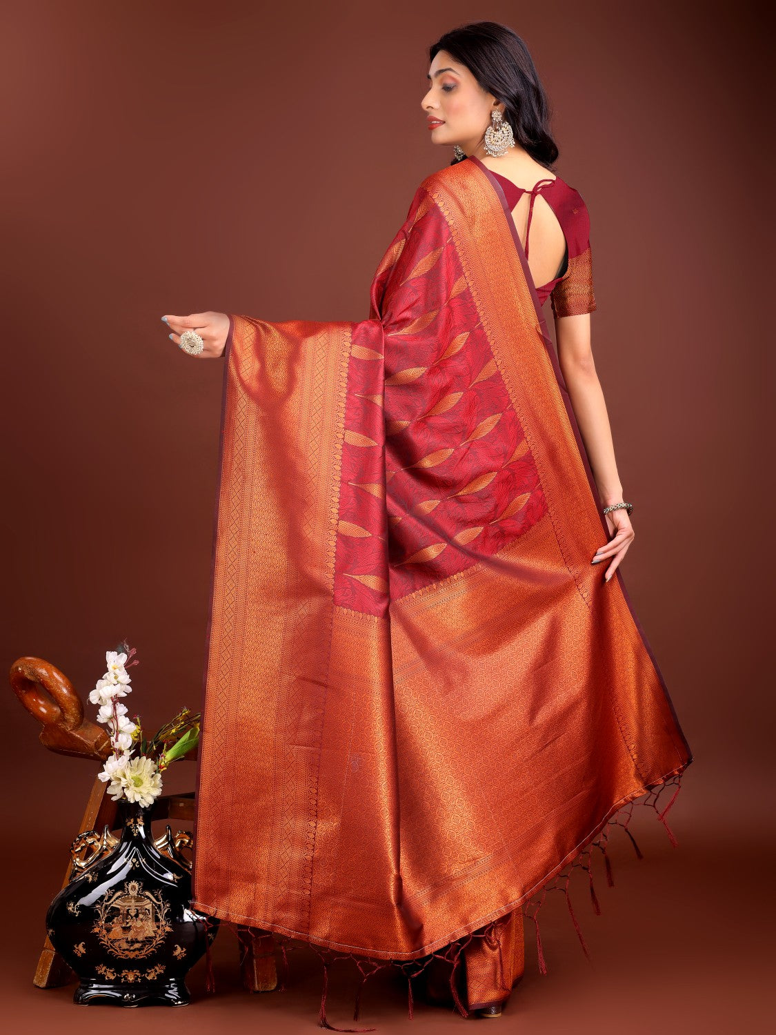 Anaita Maroon Banarasi Silk Woven Saree With Blouse