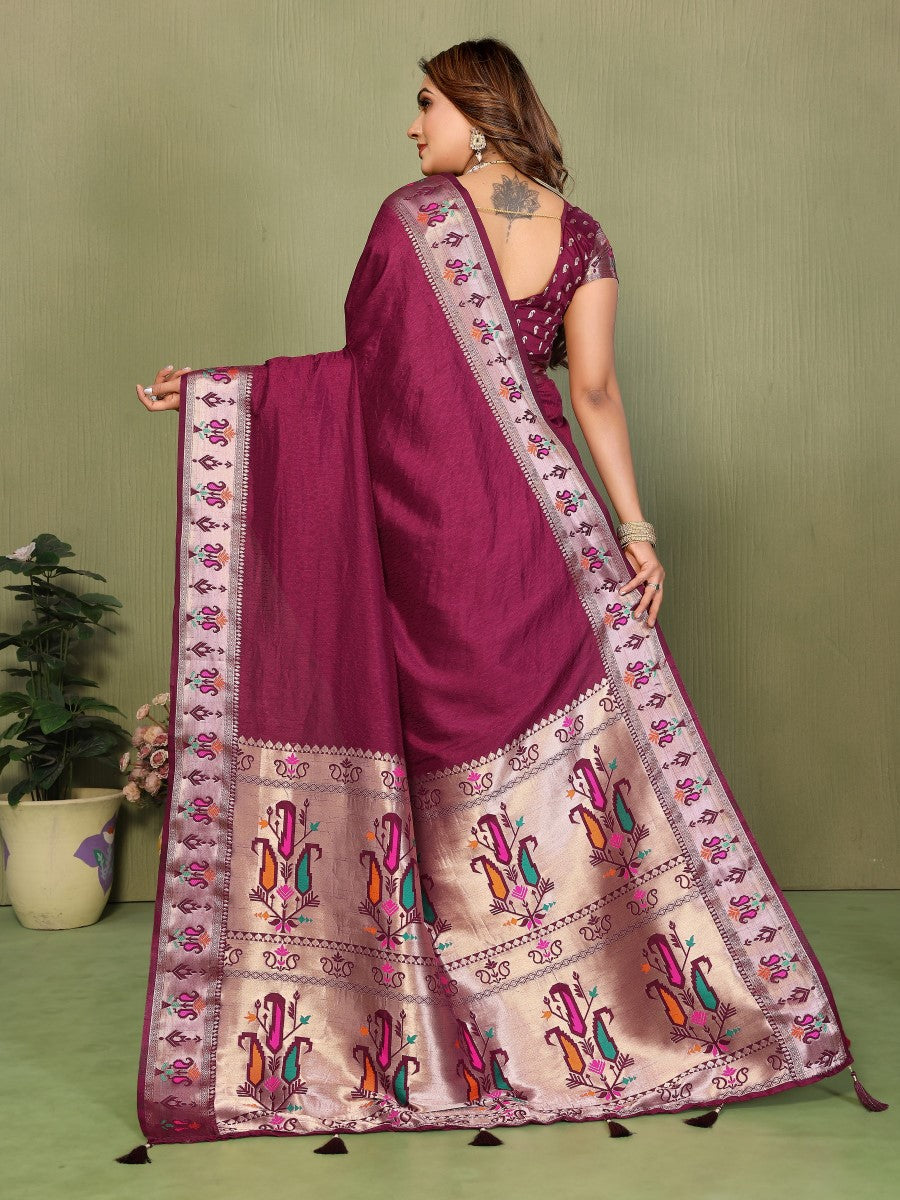 Anaita Maroon Paithani Gala Silk Saree With Blouse