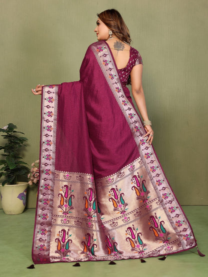 Anaita Maroon Paithani Gala Silk Saree With Blouse