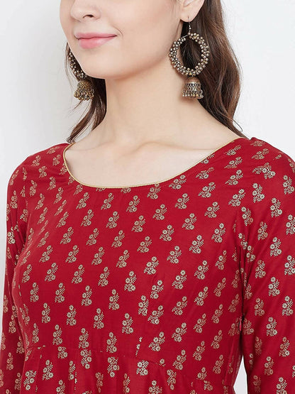 Cheera Embellished Daily Wear Cotton Blend Kurta - Red