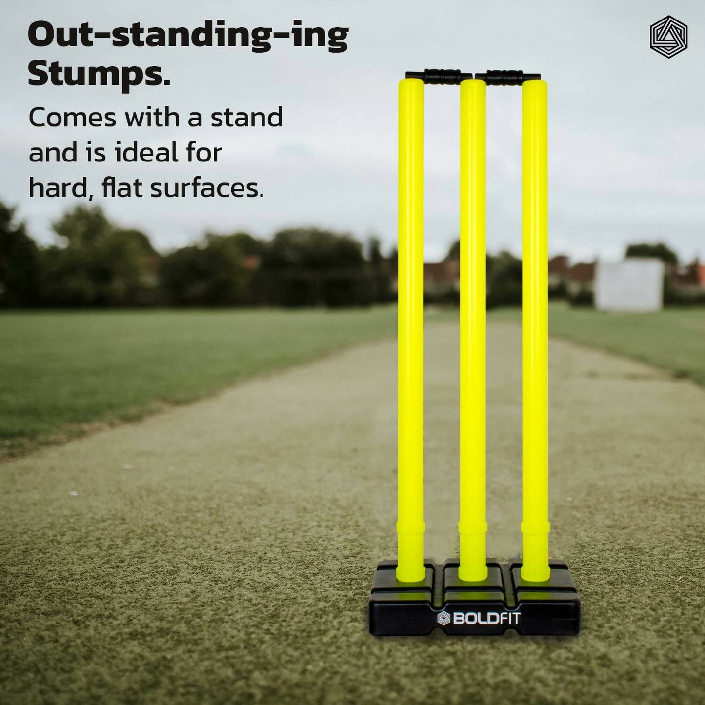 Boldfit Cricket Stumps with Stand & Bails - Fluorescent Green