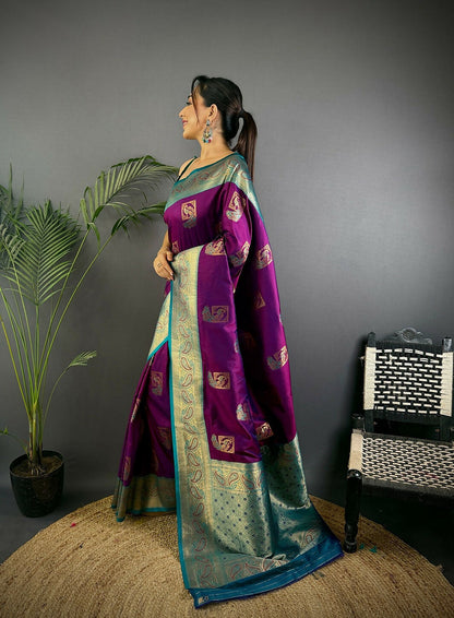 Joban Fashion Blue Peacock Banarasi Silk Sarees