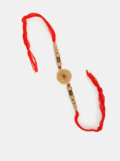 NVR Women & Men Set of 2 Gold-Toned Bhaiya Bhabi Rakhi With Roli Chawal & Chocolate