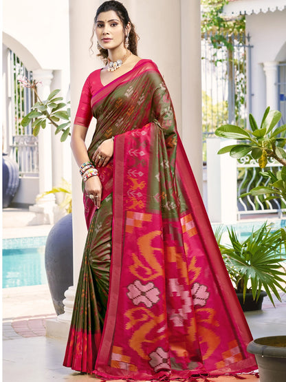 Anaita Mehendi Silk Saree With Blouse Piece
