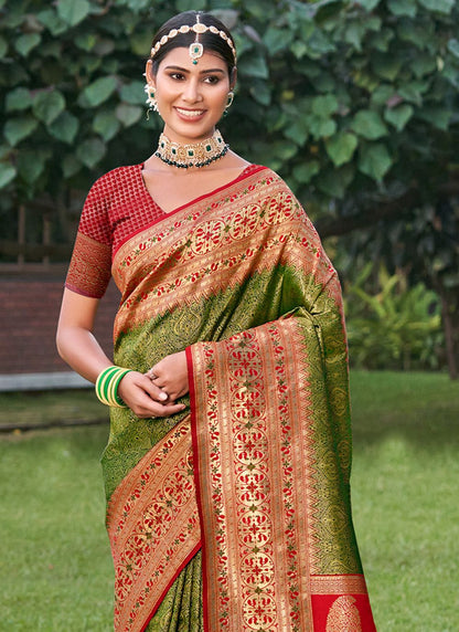 Anaita Mehendi Banarasi Saree With Blouse Piece