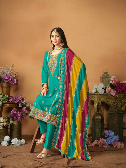 Anaita Blue Embroidered Soft Organza Salwar Suit