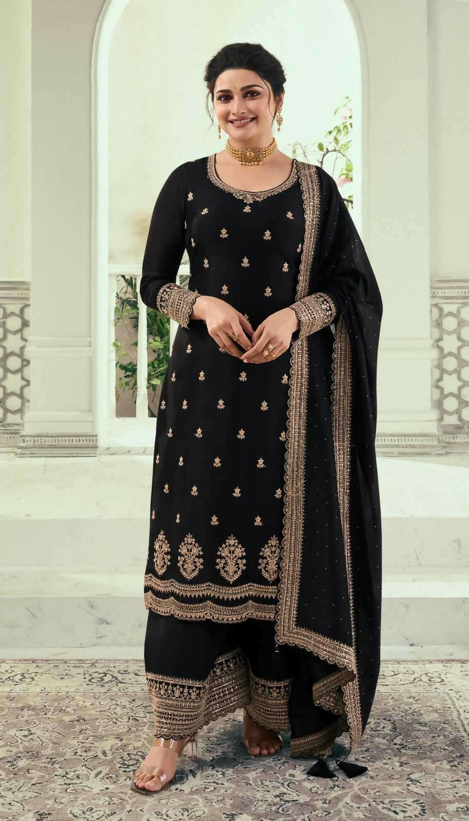 Anaita Black Silk Georgette Stitched Suit with Embroidery Sequins