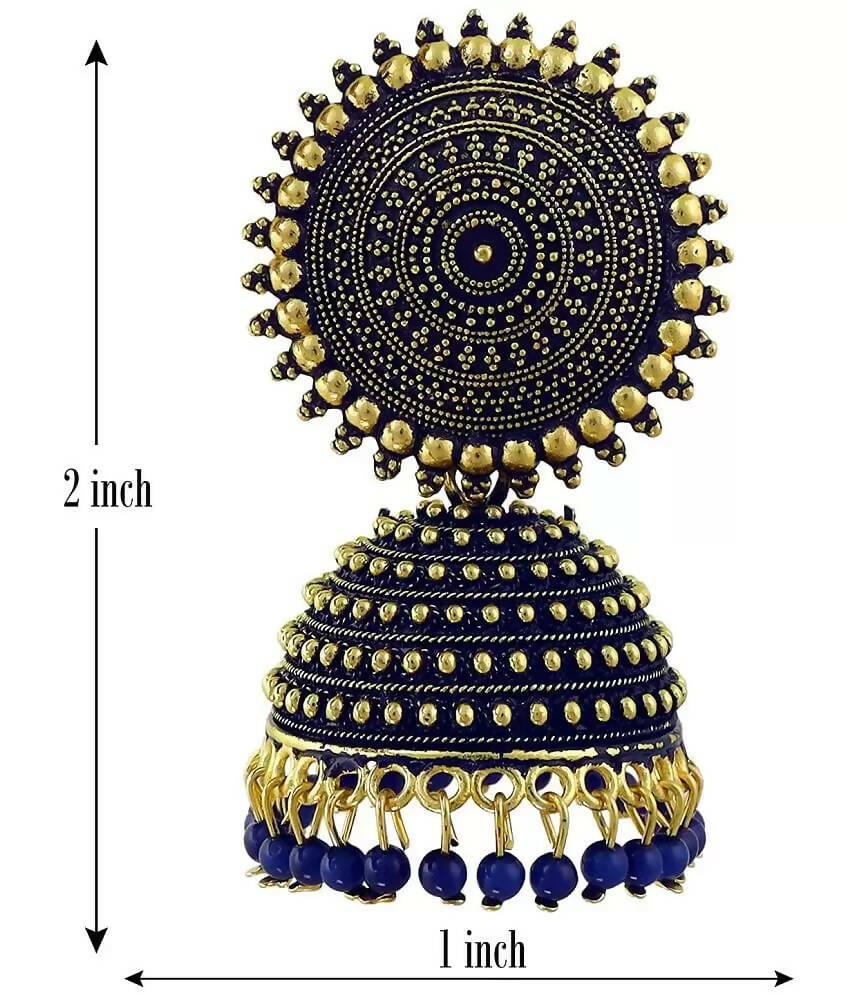 Mominos Fashion Joharkamal Gold-Polished Meenakari Jhumkas For Women & Girls (Blue)