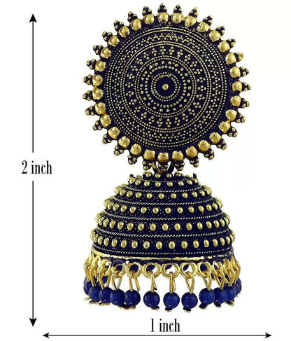 Mominos Fashion Joharkamal Gold-Polished Meenakari Jhumkas For Women & Girls (Blue)