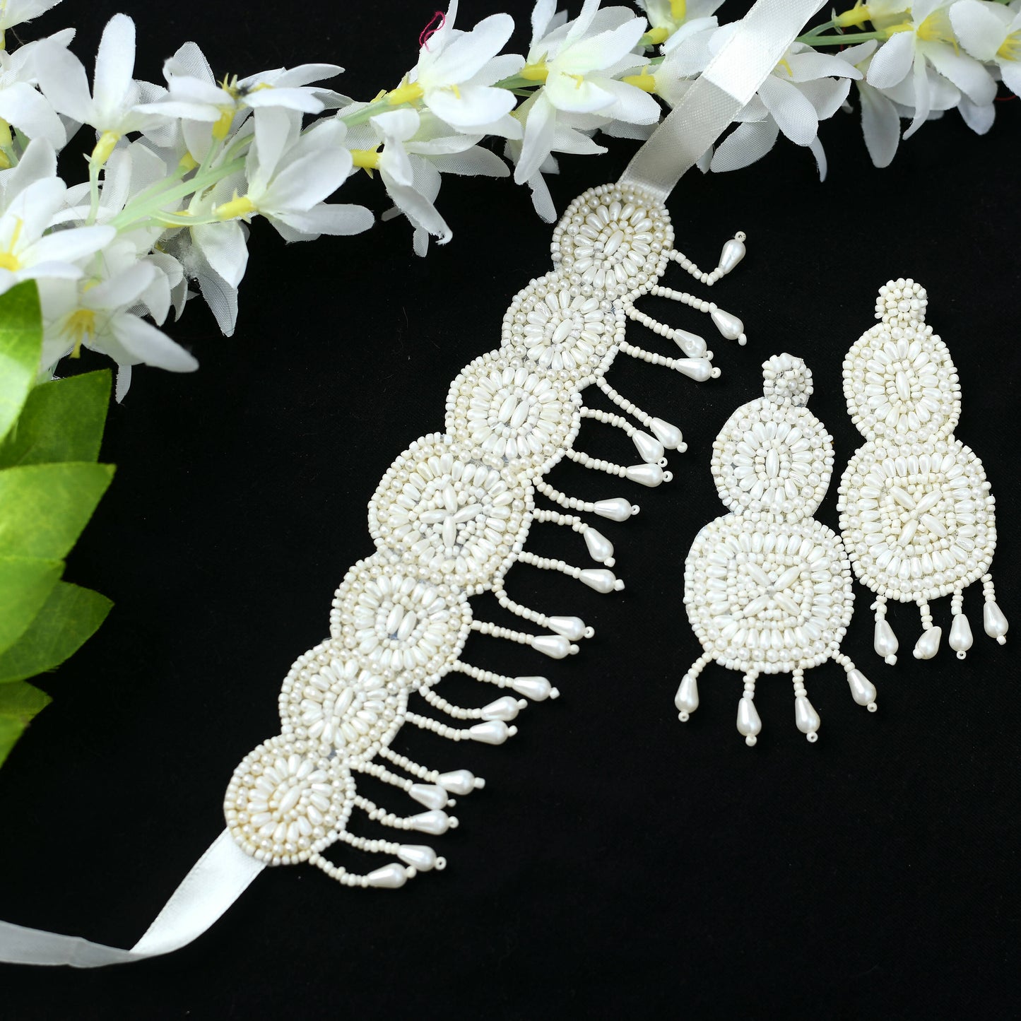 Mominos Fashion Johar Kamal Handicraft Pearls Necklace with Earrings For Women