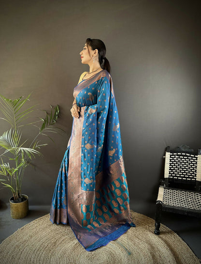 Joban Fashion Banarasi Royal Blue Woven Woven Soft Silk Saree