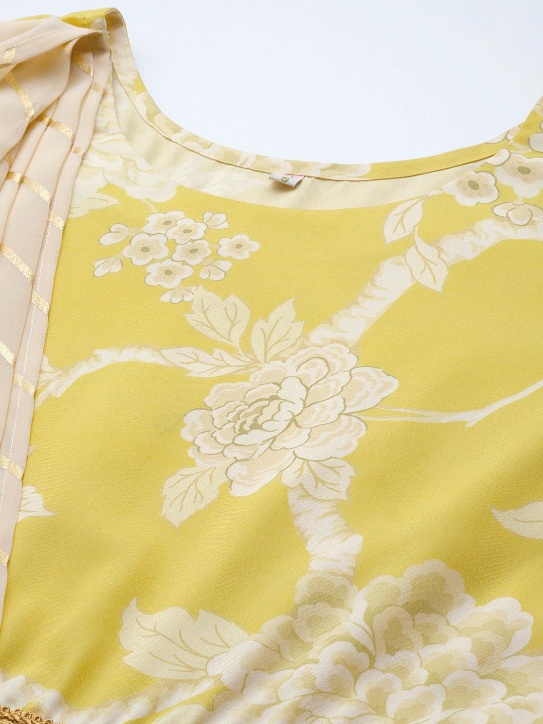 Ahalyaa Womens Lemmon Yellow Crepe Digital Printed Drapped Dress