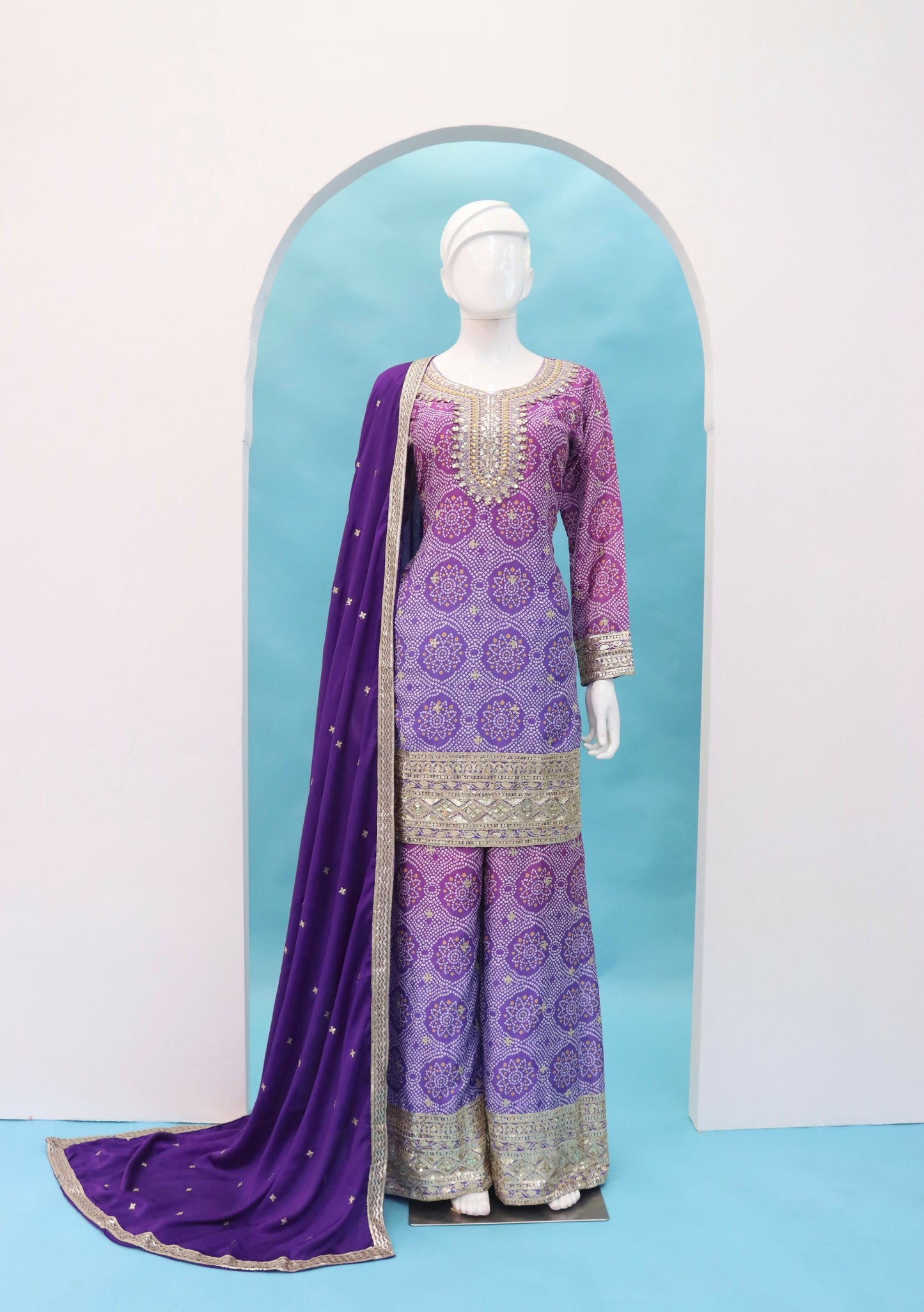 Anaita Lavender Digital print with Embroidered Silk Stitched Plazo Suit(Free Size)