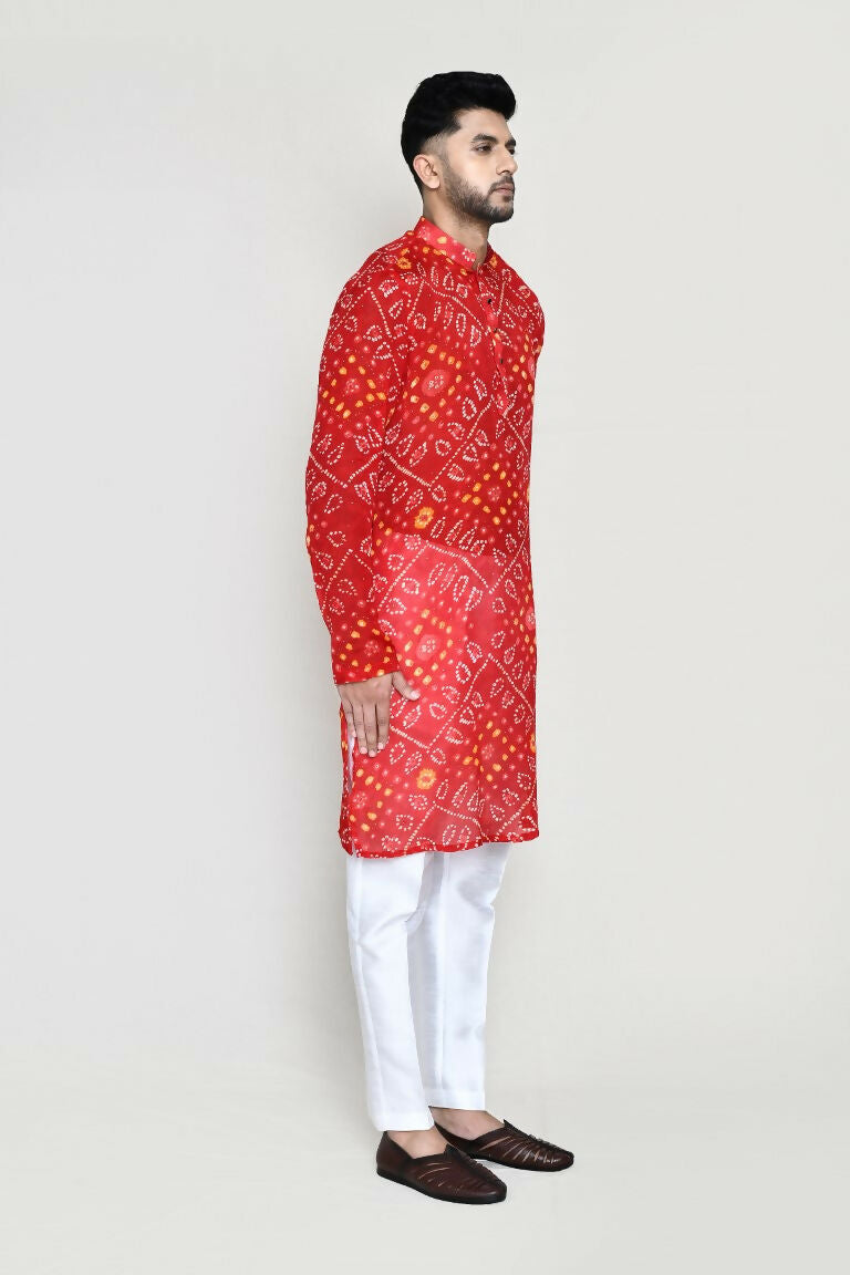 Joban Fashion Red Colored Georgette Fabric Kurta With Straight Fit Pant