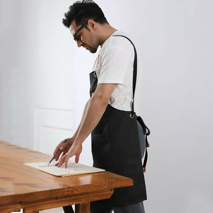 Supvox Waterproof Home Apron - Kitchen And Workshop With Tool Pockets -Black