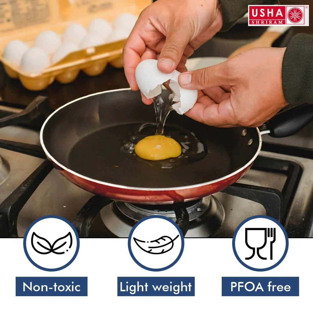 USHA SHRIRAM Non-Stick Set Tawa + Kadai + Frying Pan with Lid 1pc Multipurpose Red