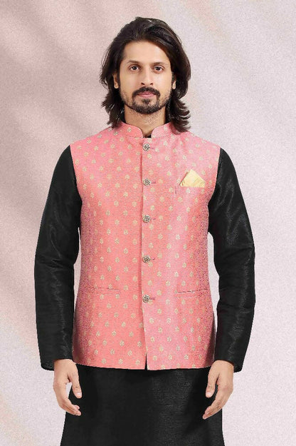 Raivat Ethnic Jacquard Banarasi Silk Woven Work 3 Pics Jacket Set In Pink Colour
